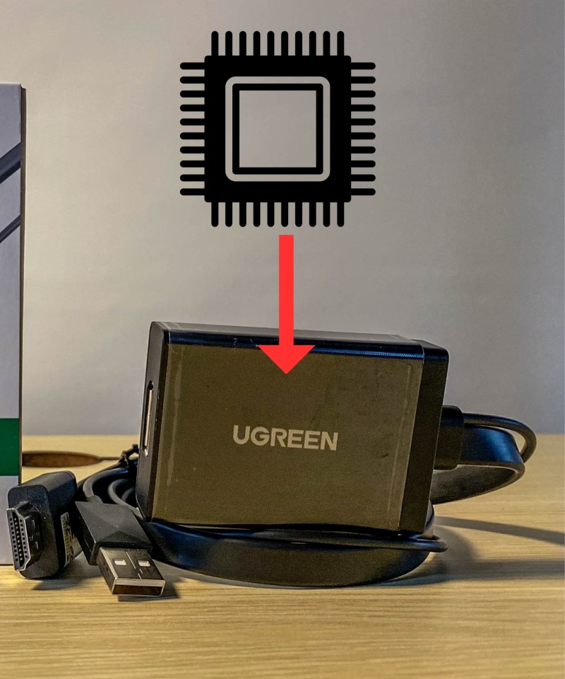 a conversion chip is installed in an UGREEN HDMI to DisplayPort adapter