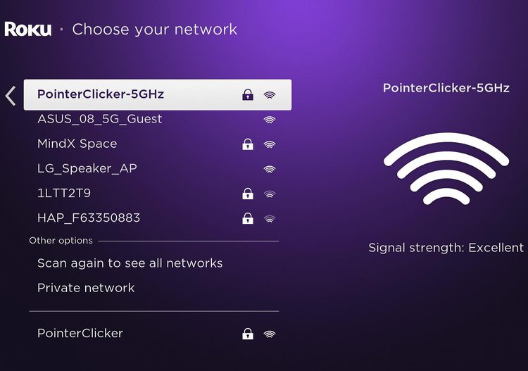 a roku device finds a 5ghz-band wi-fi network