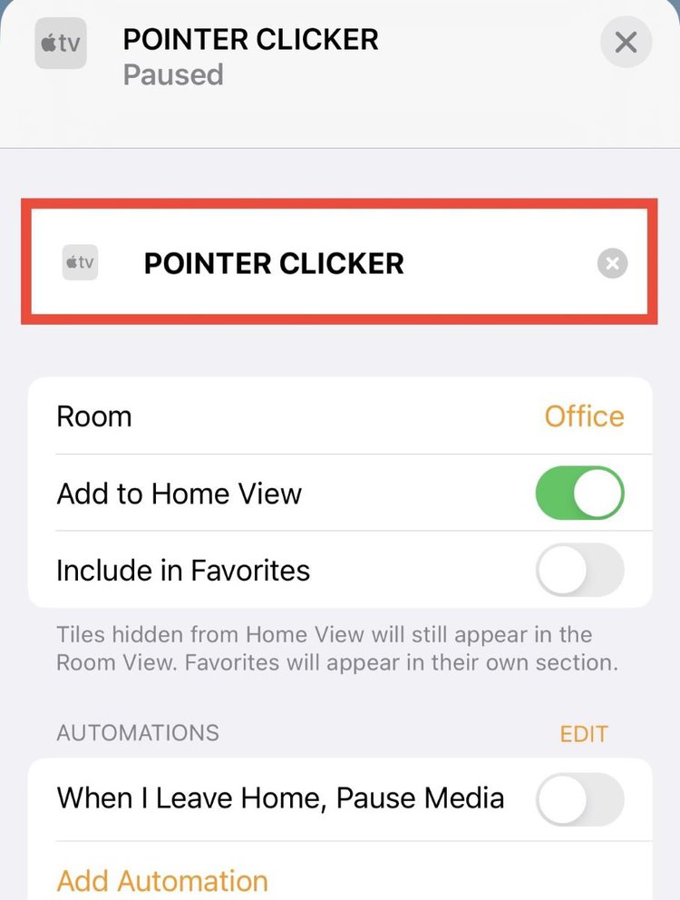 an apple tv named pointer clicker is highlighted on the apple tv app