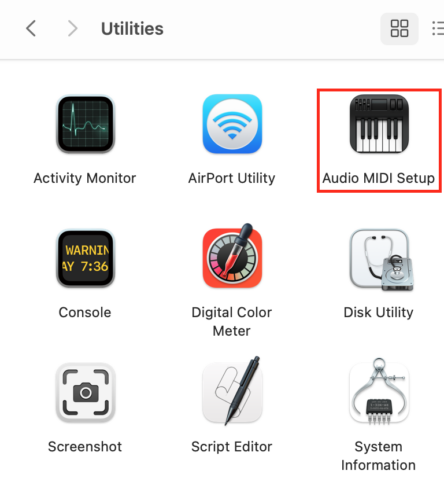 audio midi setup app is highlighted on a macbook