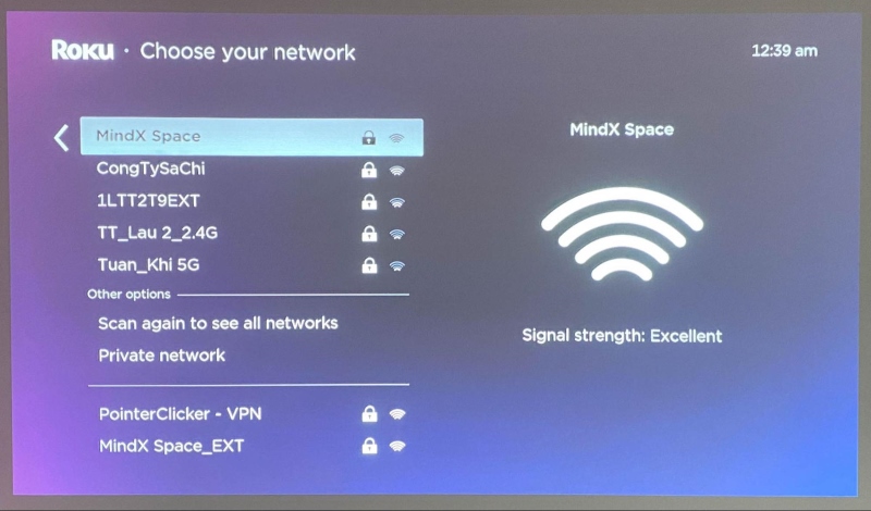 choose a Wi-Fi network in Roku's Choose your network screen