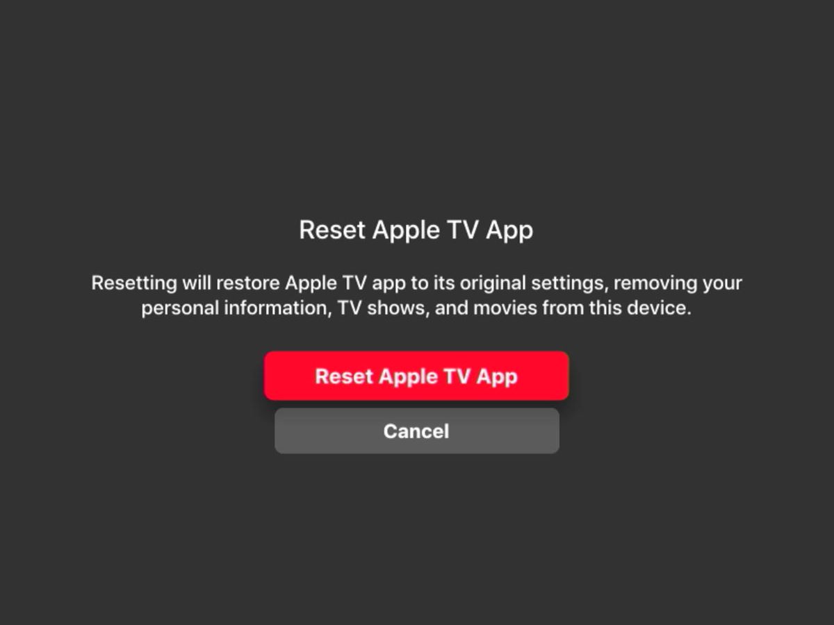 confirm to reset apple tv app on a roku