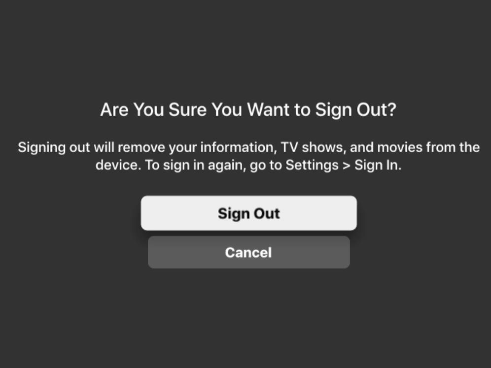 confirm to sign out apple tv app on a roku