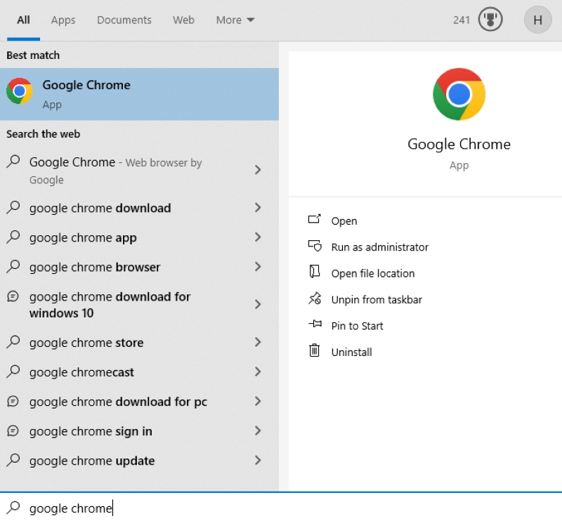 open the Google Chrome app on a Windows PC