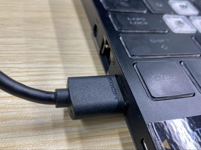 plug the HDMI connector into a laptop