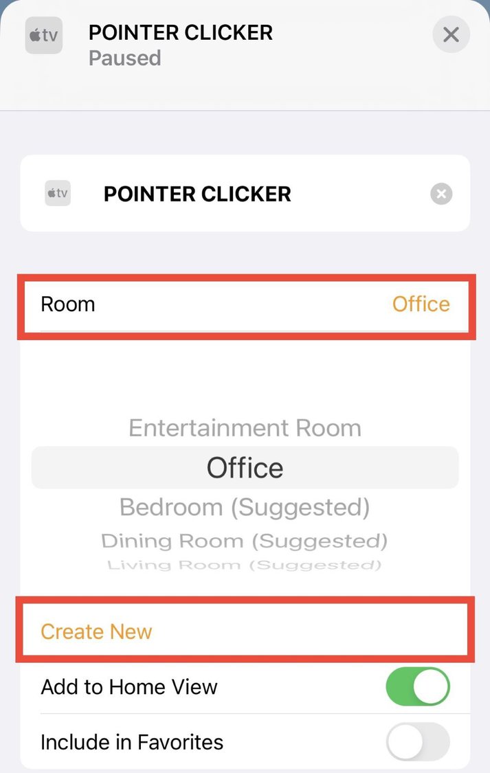 room and create new options in the apple home app are highlighted