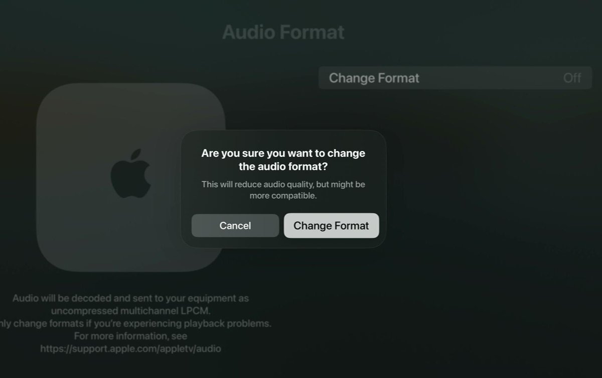 change format option is highlighted on an apple tv