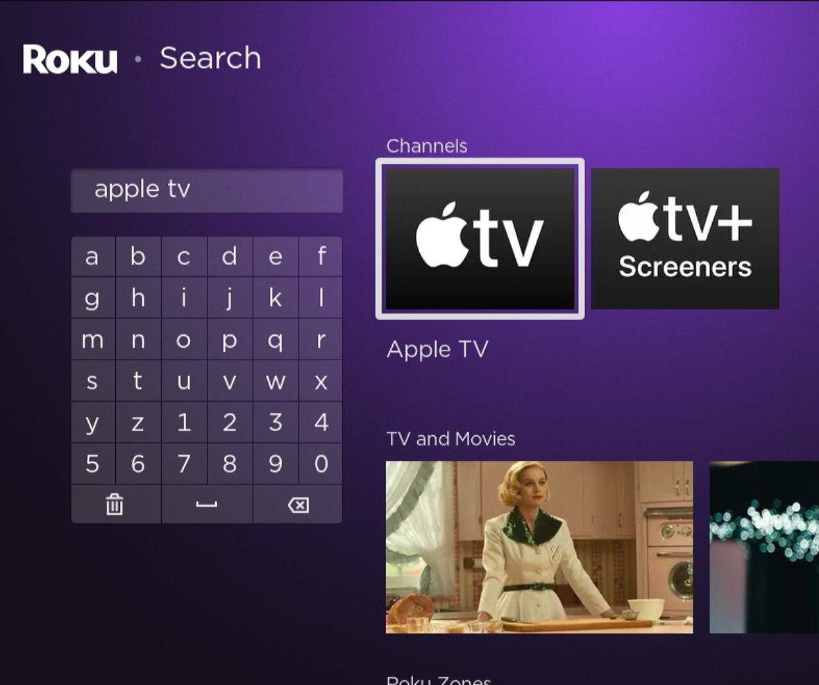 search for apple tv app on a roku