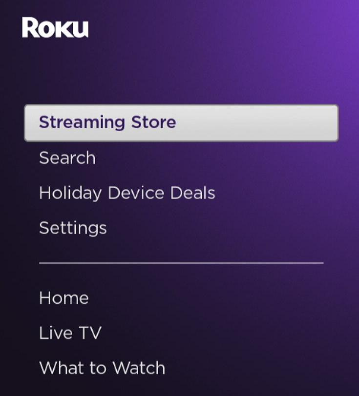 streaming store option is highlighted on a roku