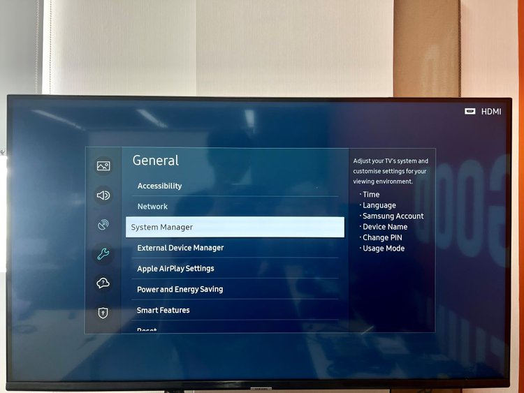 system manager of a samsung tv is highlighted