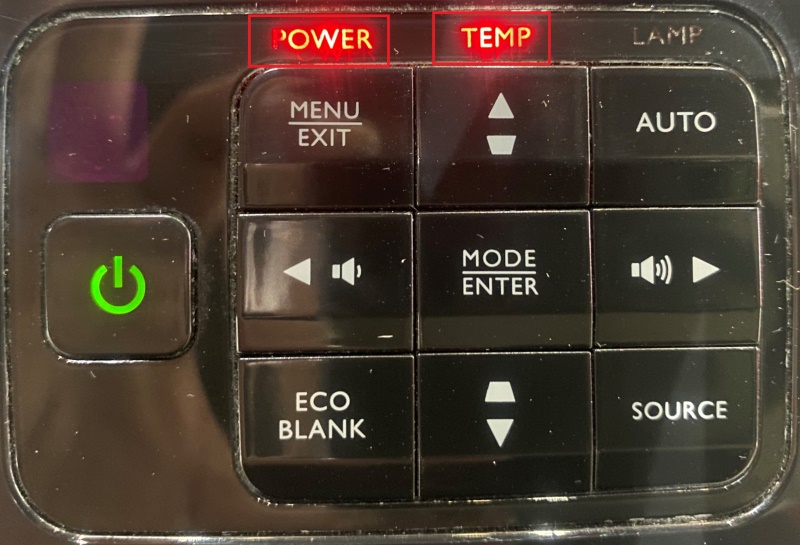 the power and temp indicators are flashing red on the BenQ projector control panel