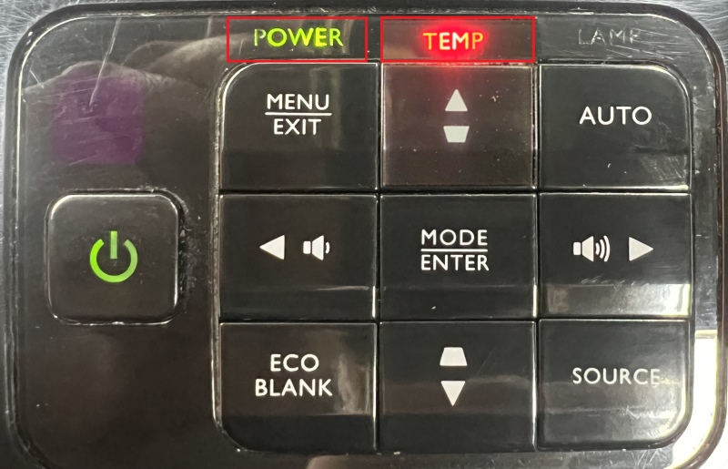 the power indicator is flashing green while the temp indicator is flashing red in the BenQ projector control panel