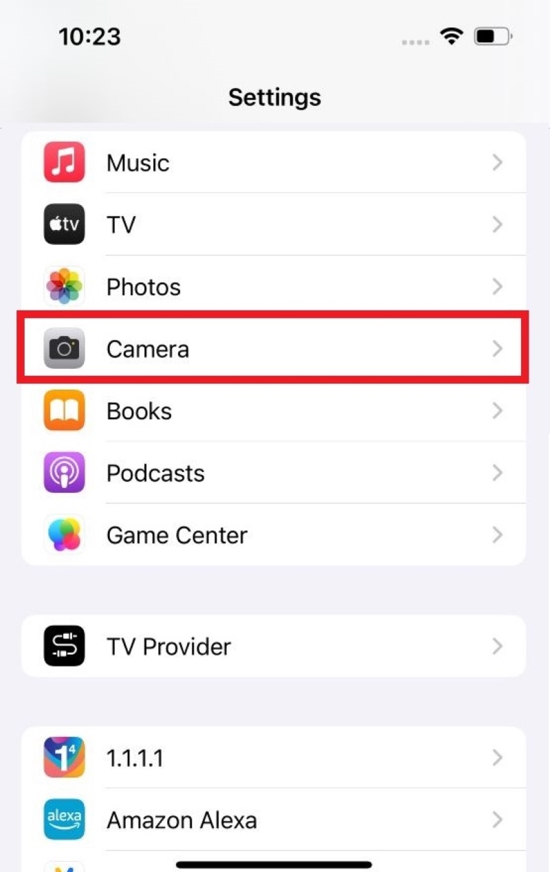 Camera settings on iPhone 13 screen