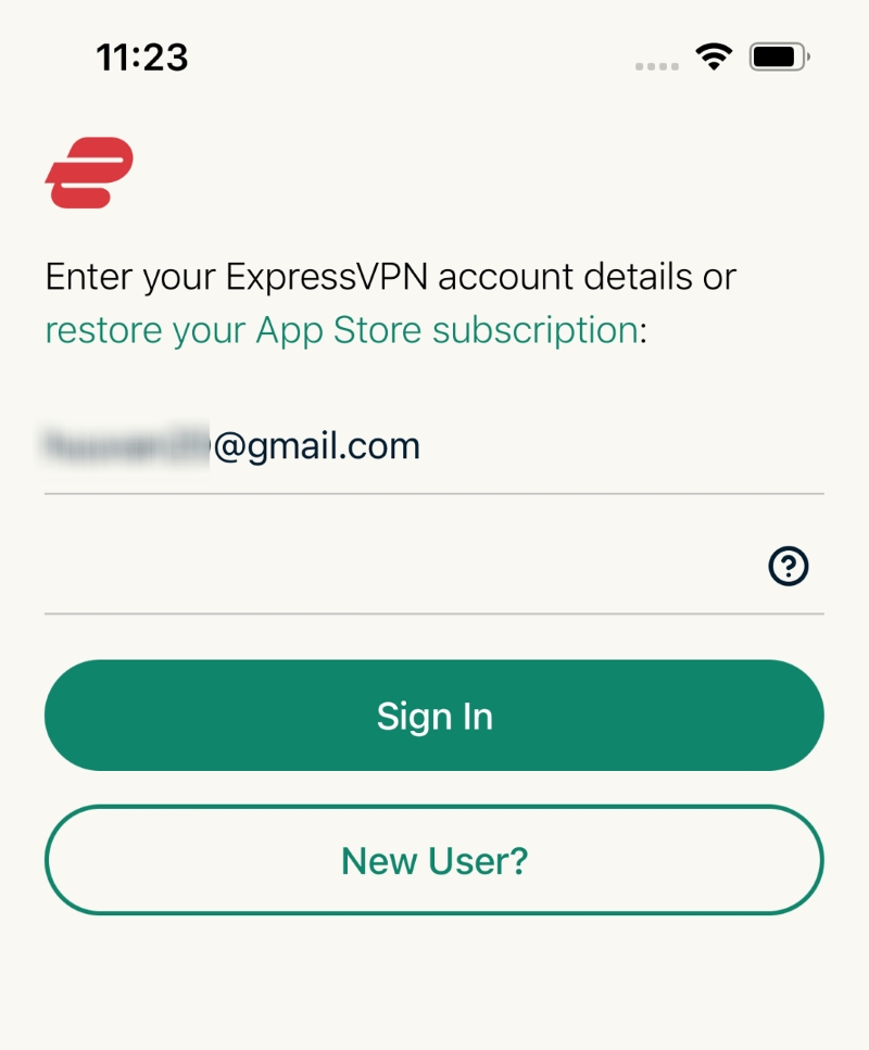 ExpressVPN app sign-in screen