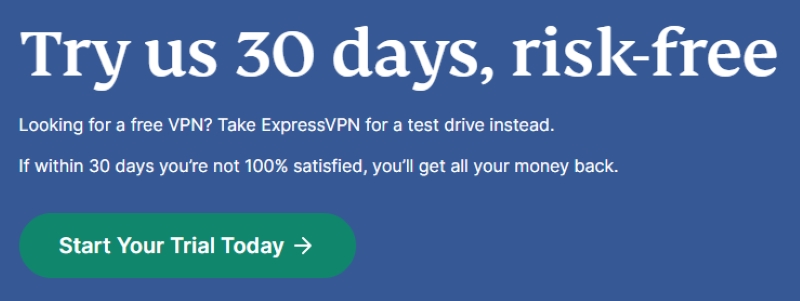 ExpressVPN try free 30 days banner