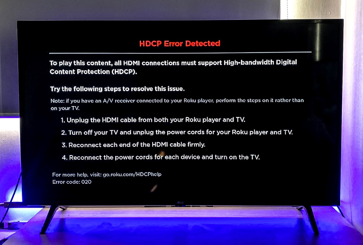 HDCP Error Detection Screen on LG TV
