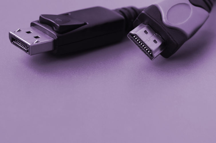 Purple HDMI and Displayport cables