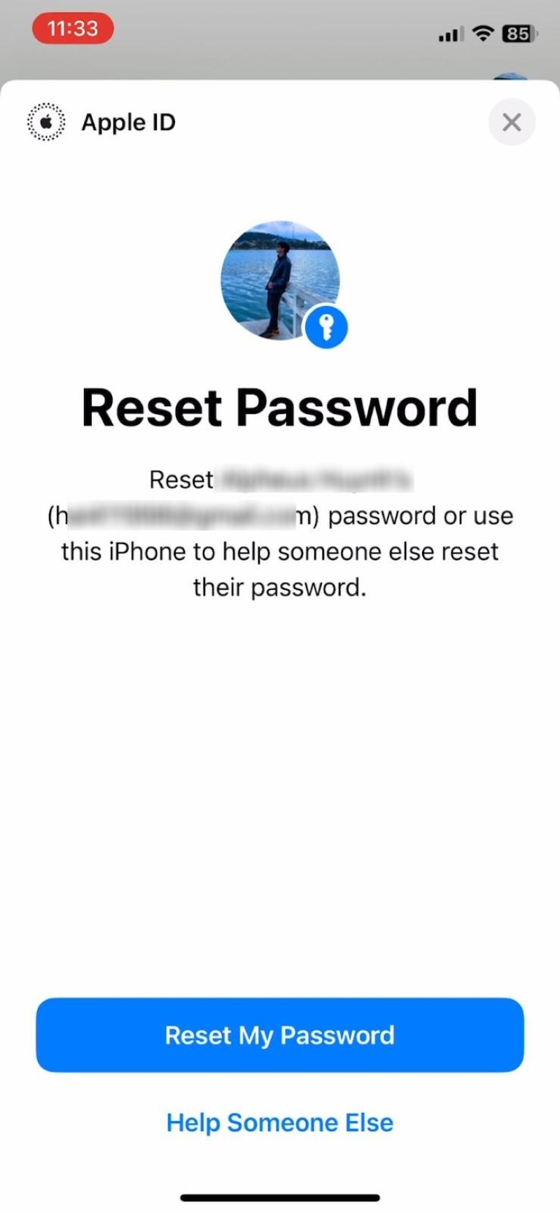Reset My Password screen on the Apple Support app