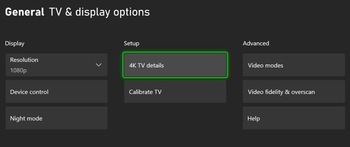 The 4K TV details to check if the TV information that is connected to the Xbox Series S