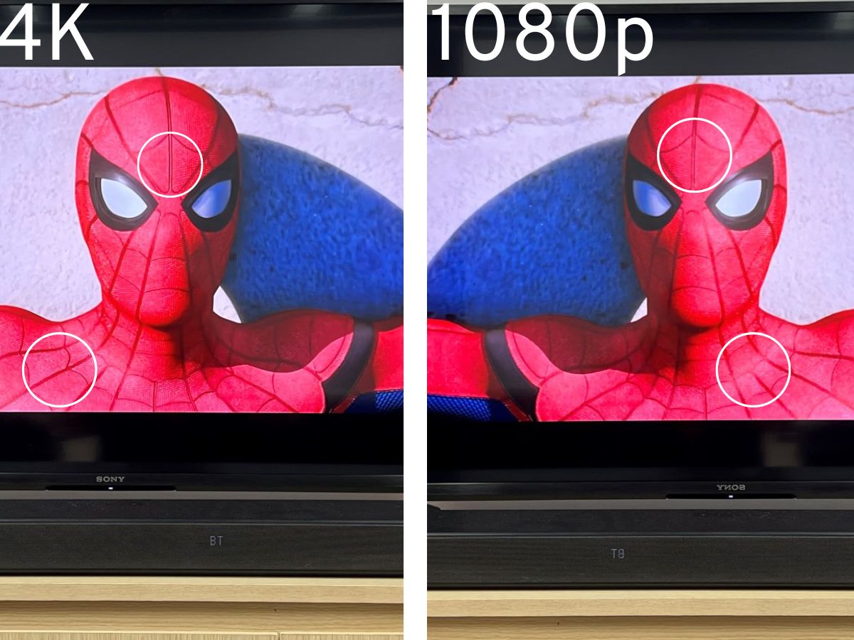 The 4K image on the left and the 1080p on the right both are showing Spider-Man movie