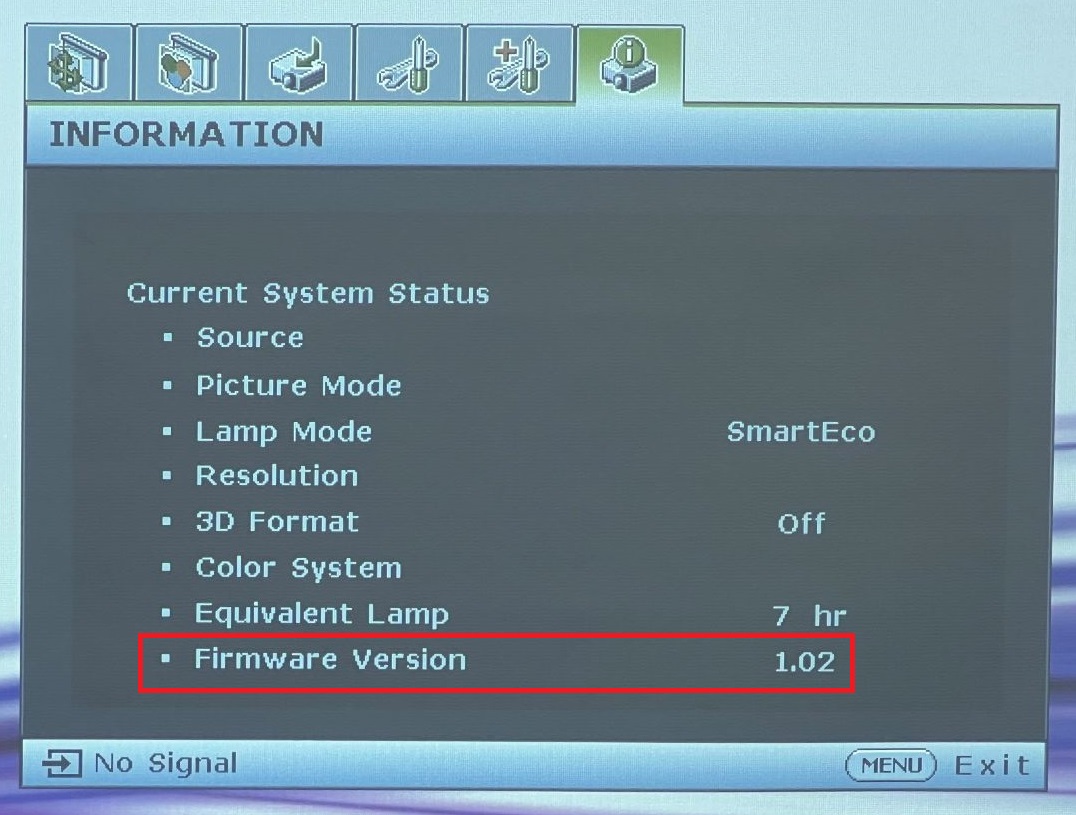 The BenQ projector is projecting the information of the BenQ