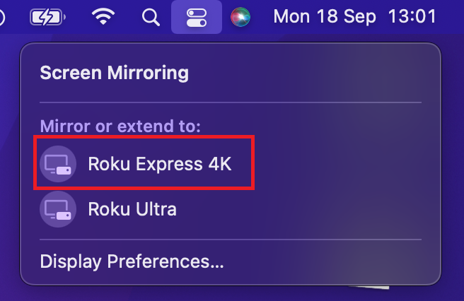The Roku Express 4K is being displayed on MacBook and prepare to screen mirror