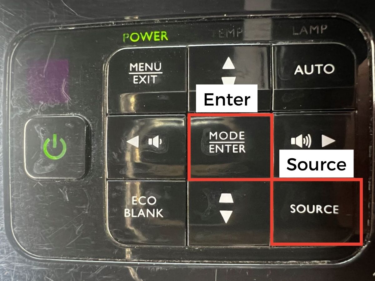 The Source and Enter button from the BenQ's control panel