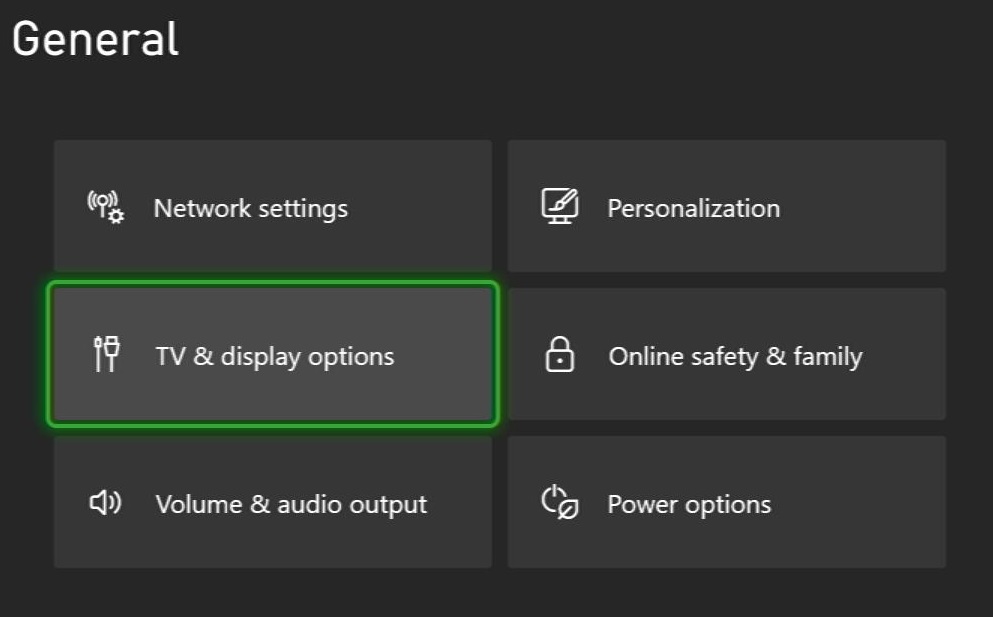 The TV display option from the general settings from the Xbox Series S