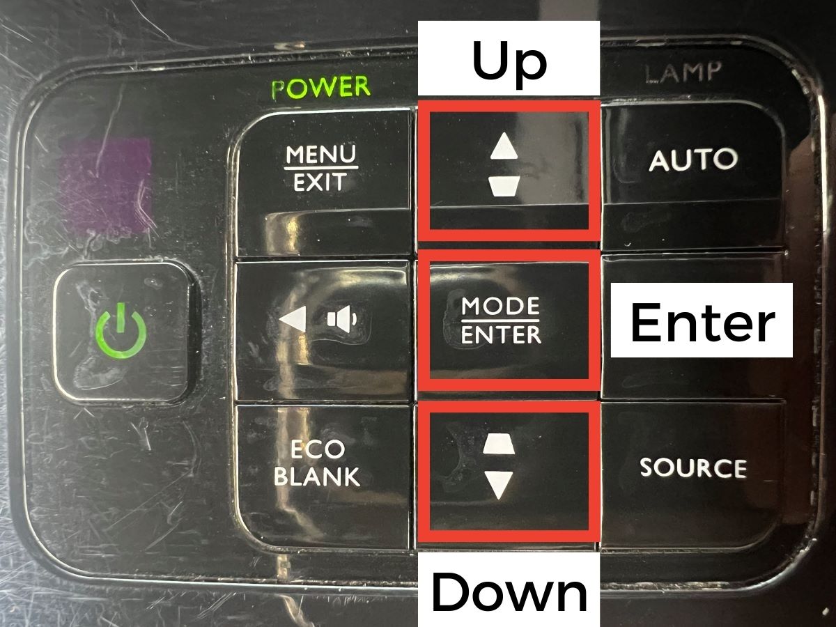 The button Up, Down and Enter is being highlighted with red boxes