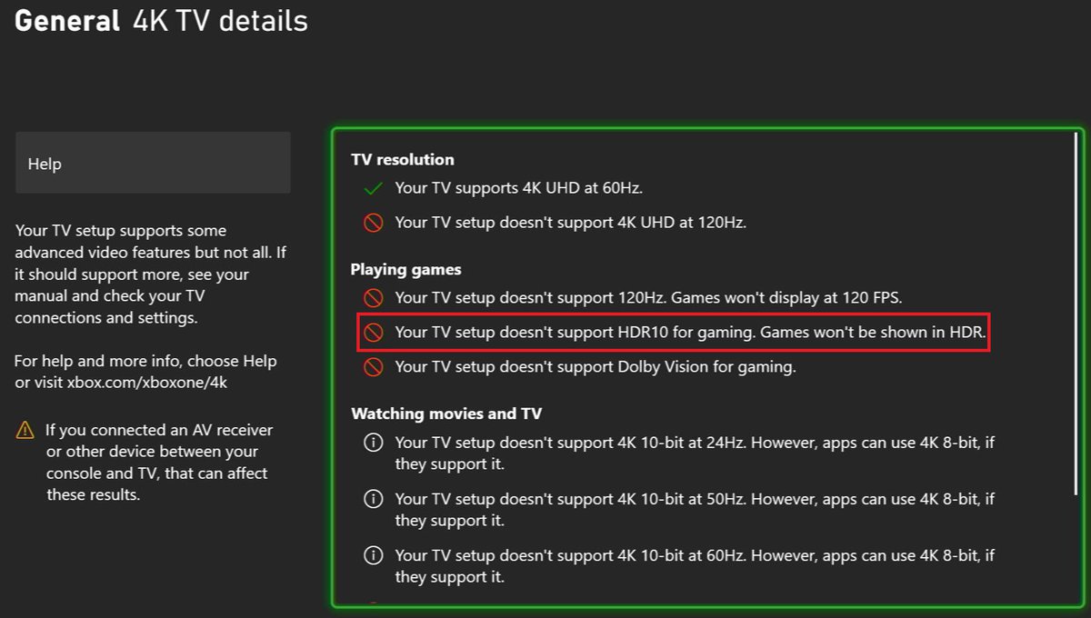 The information of the TV does not support HDR and being said by the Xbox Series S
