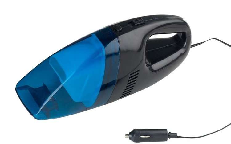 a black and blue portable vacuum cleaner