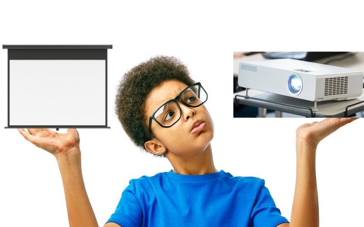 a kid wonders if it is projector or screen that caused the problem