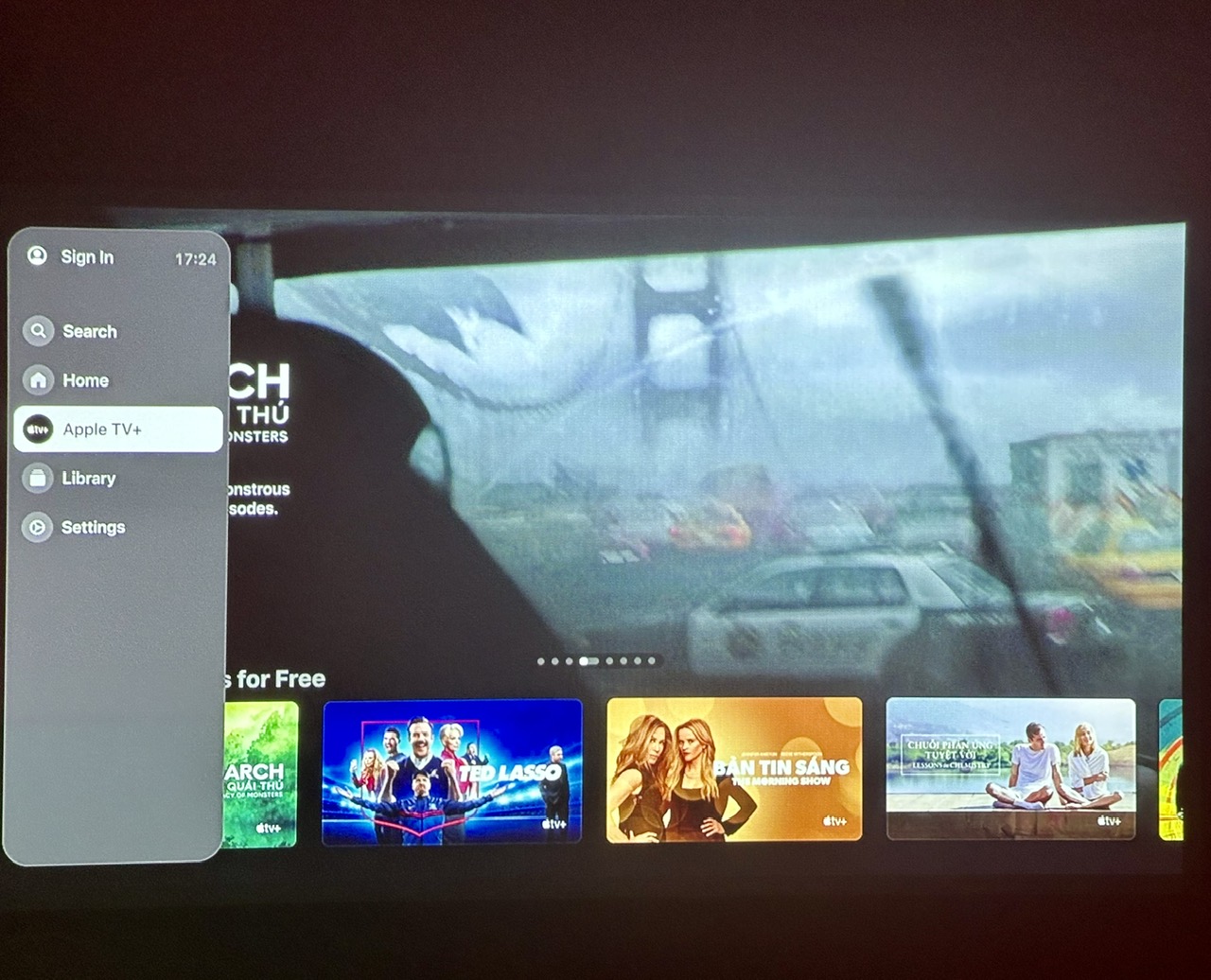 apple tv app screen appears on the nebula projector