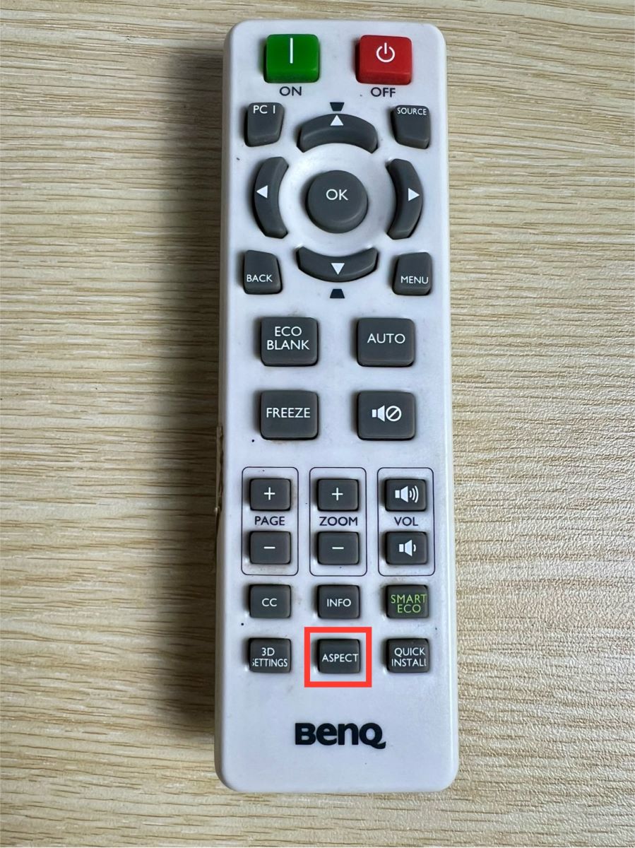 aspect button on a benq remote
