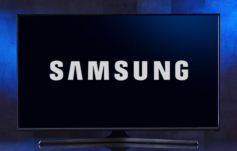black TV with Samsung logo on display