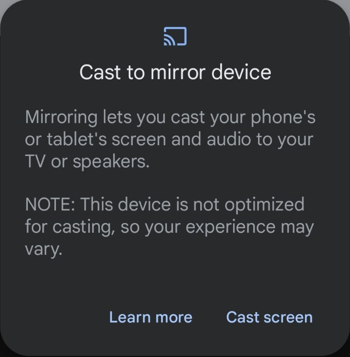 cast to mirror device notice on the google home app