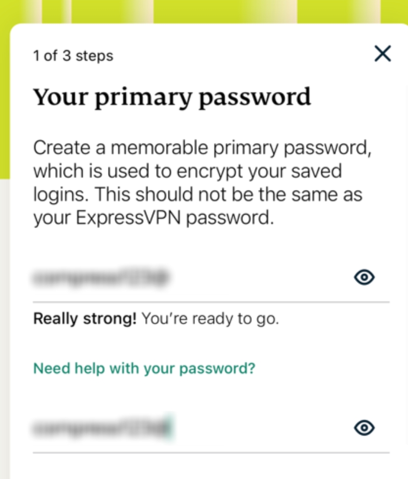 create a primary password for the ExpressVPN password manager