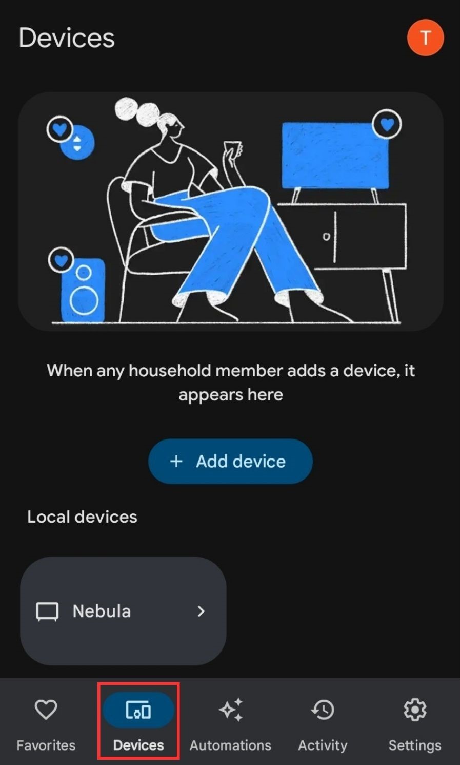 devices tab is highlighted on a samsung phone
