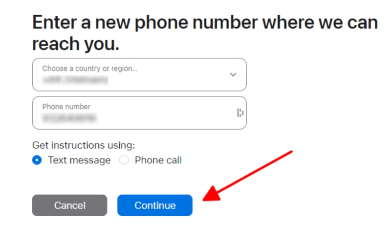 enter a new phone number where we can reach you page