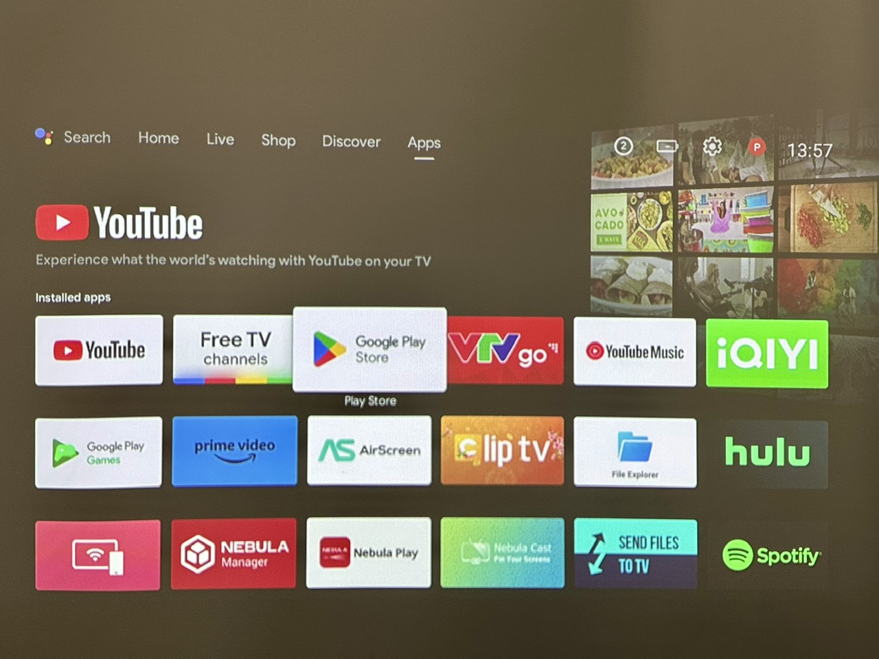 google play store is highlighted on the nebula projector