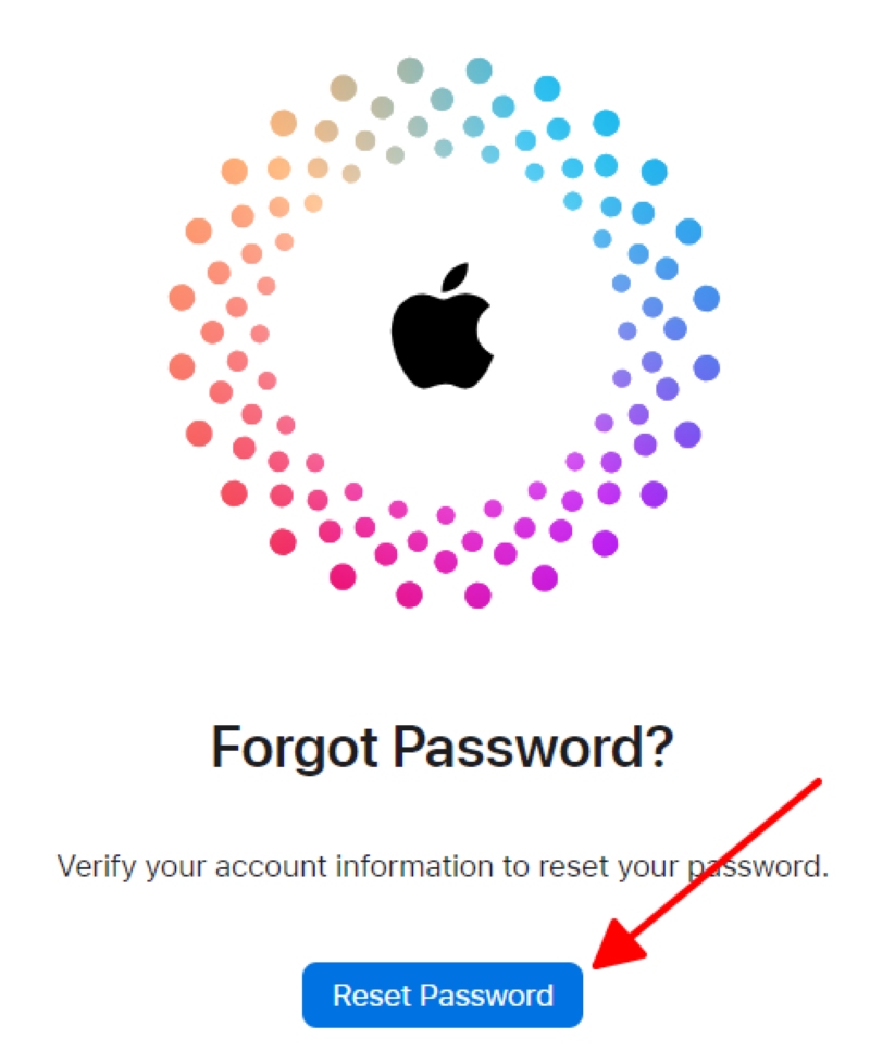 highlighted Reset Password option on the Apple support site