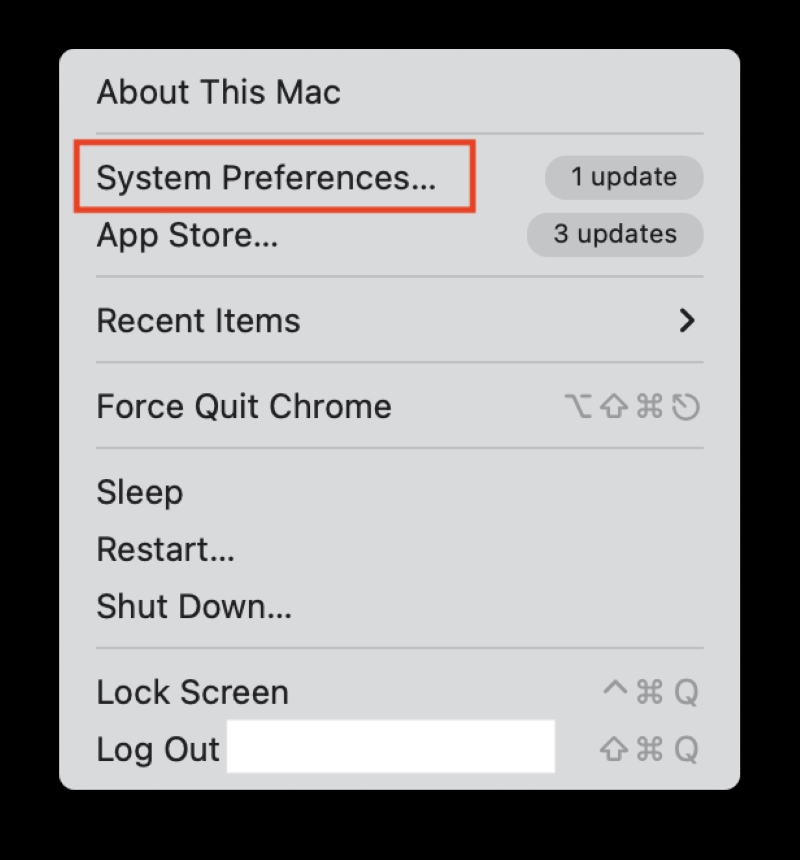 highlighted System Preferences option on Macbook