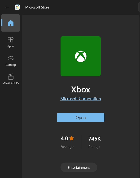 Xbox app from the Microsoft store