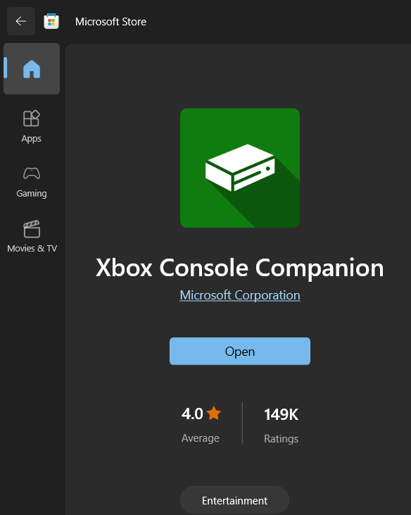 Xbox companion app from Microsoft Store