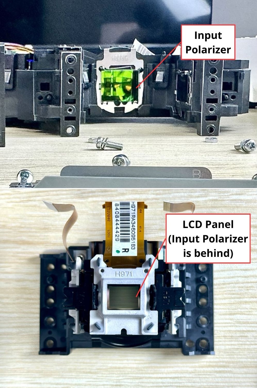 input & output polarizers of an lcd epson projector