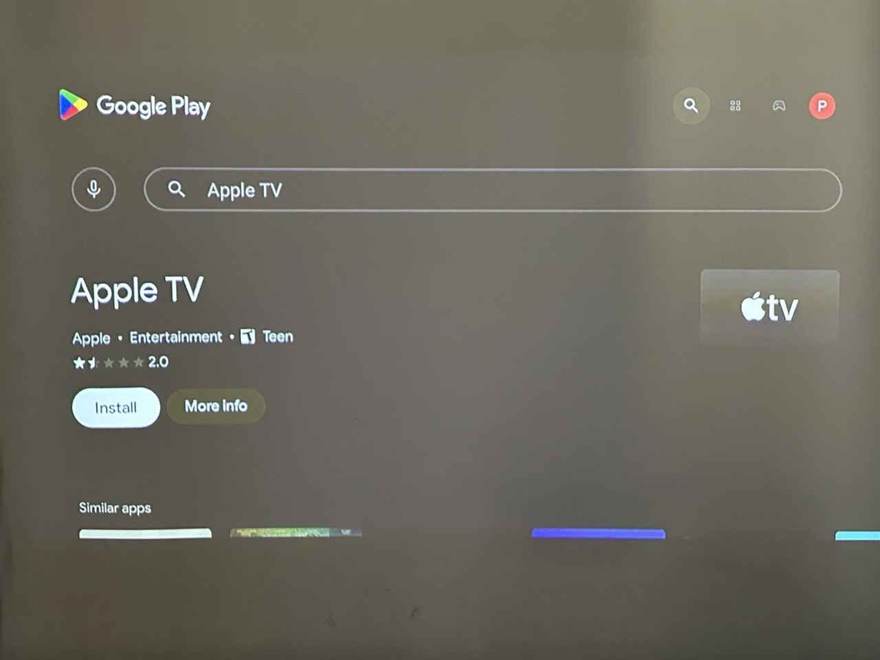 install apple tv app option is highlighted on the nebula projector