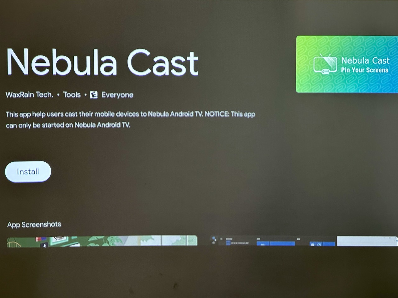 install nebula cast app option is highlighted on the nebula projector