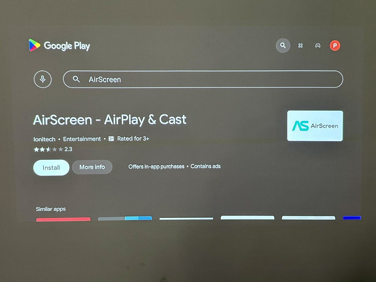 install the airscreen app option is highlighted on the nebula projector