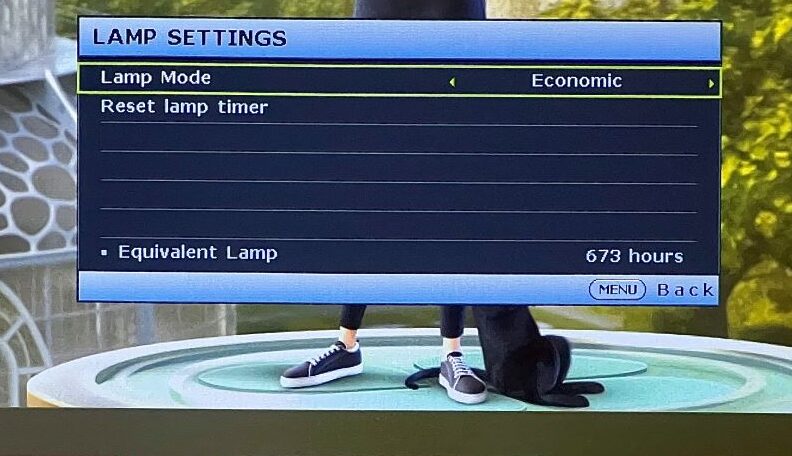 lamp settings of a benq projector