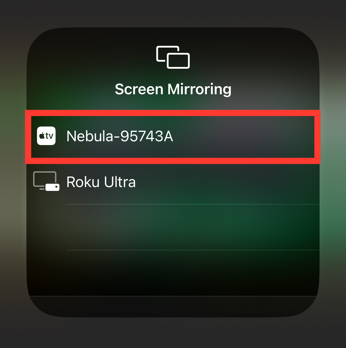 nebula projector option is highlighted on the airplay list